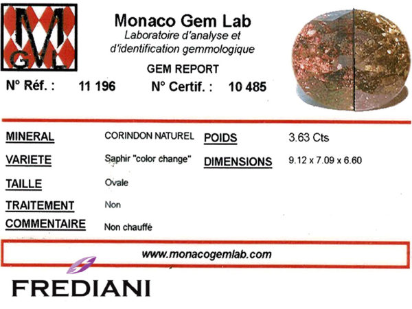 Certificat de Saphir color change