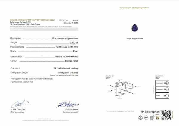 saphir violet certifié à changement de couleur