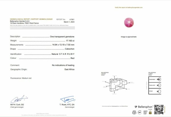 Rubis étoilé naturel certifié