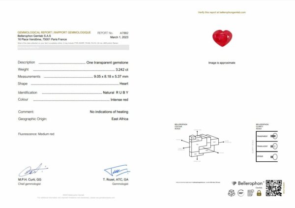 Rubis naturel coeur certifié