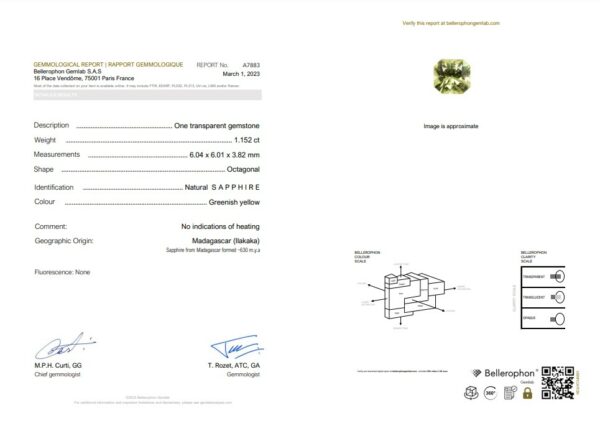 Saphir jaune carré naturel certifié – Image 2