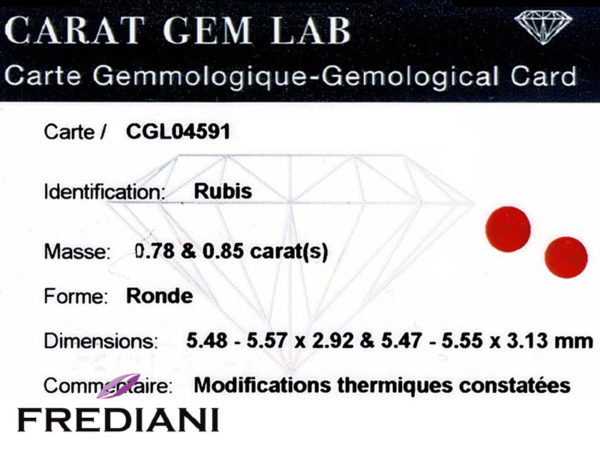 Paire de rubis ronds certifiés