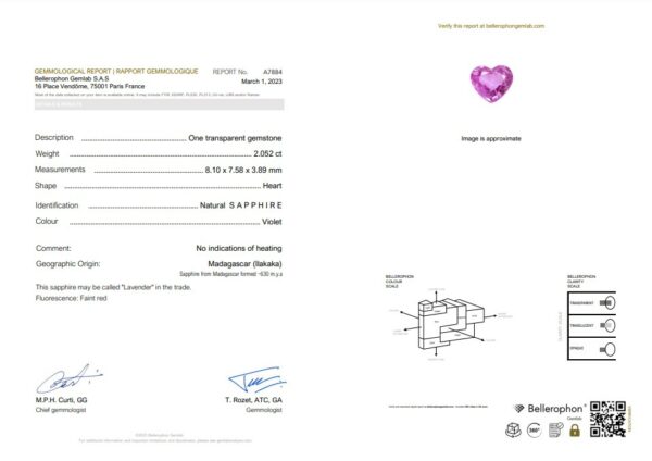 Saphir violet coeur naturel certifié – Image 2