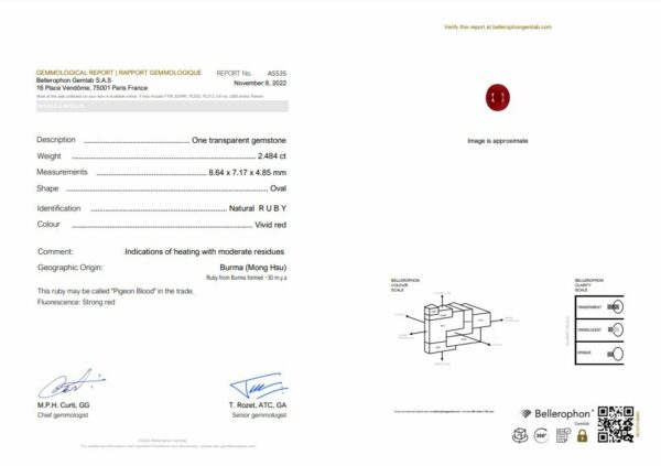 Rubis ovale certifié