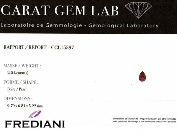 Certificat de saphir rose poire naturel