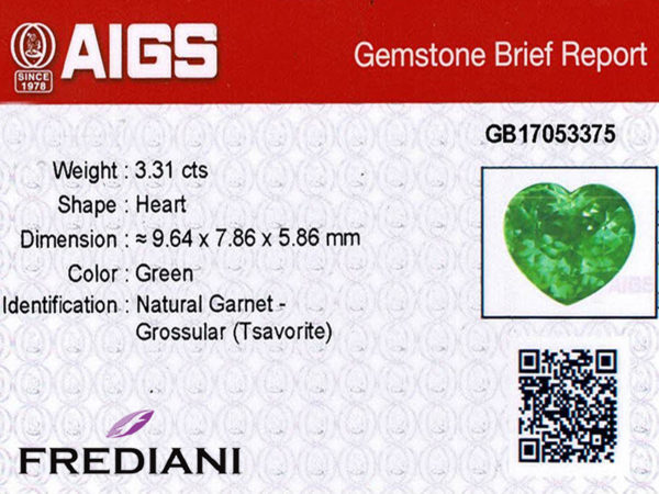Certificat de grenat Tsavorite