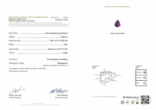 saphir violet naturel certifié de Madagascar