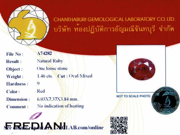 Rubis ovale naturel certifié