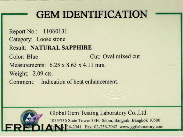 Saphir ovale bleu certifié