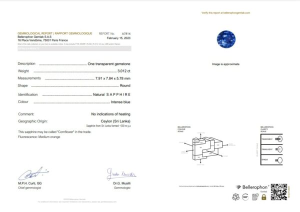 Saphir bleu rond naturel certifié – Image 2