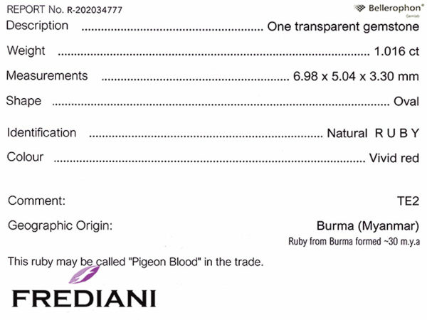 Rubis ovale certifié