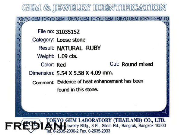 Rubis rond certifié