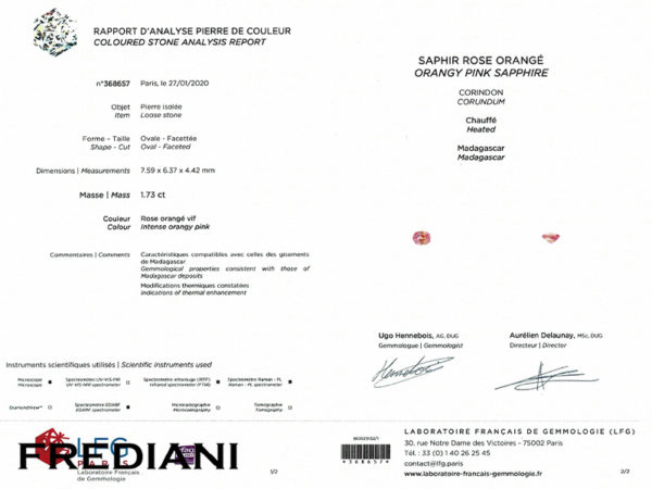 Saphir padparadsha certifié