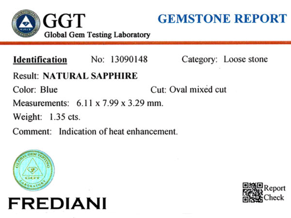 Saphir bleu ovale certifié