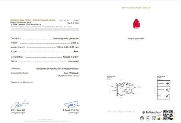 Rubis poire certifié
