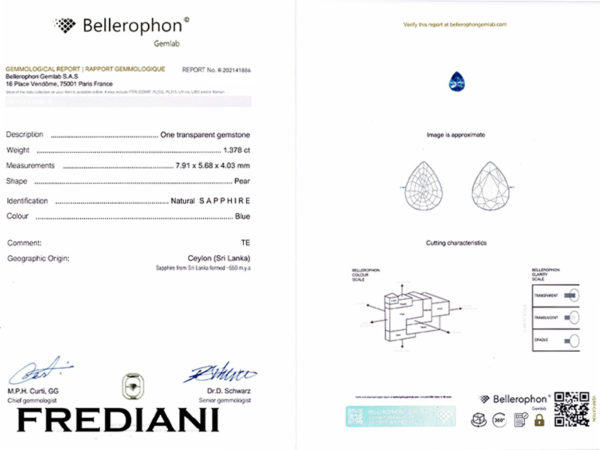Saphir bleu poire certifié