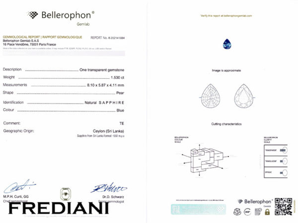 Saphir bleu poire certifié