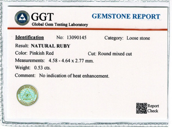 Rubis naturel rond certifié