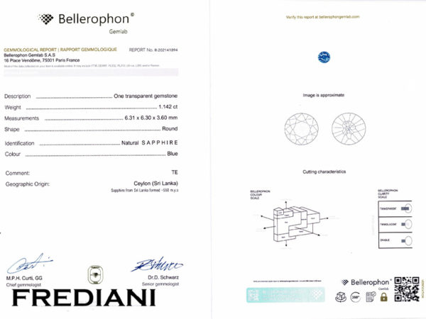 Saphir bleu rond certifié