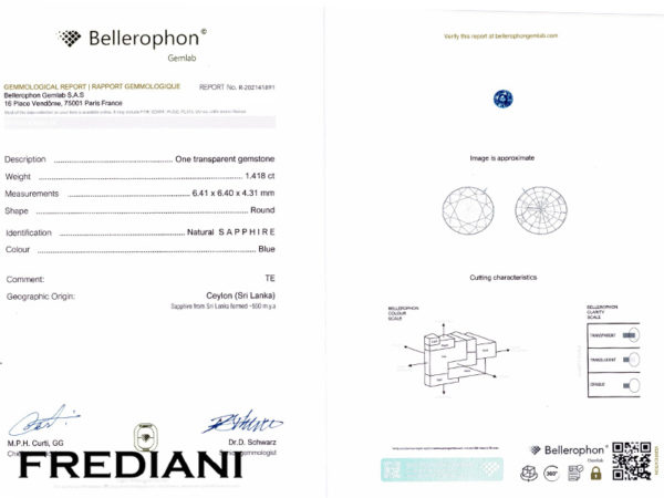 Saphir bleu rond certifié