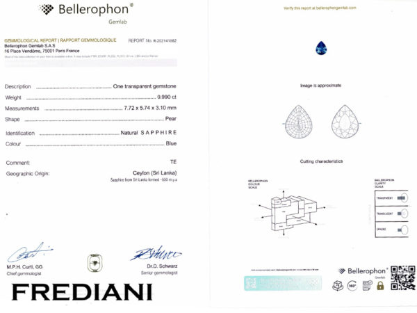 Saphir bleu poire certifié