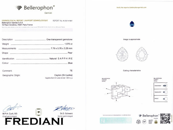 Saphir bleu poire certifié