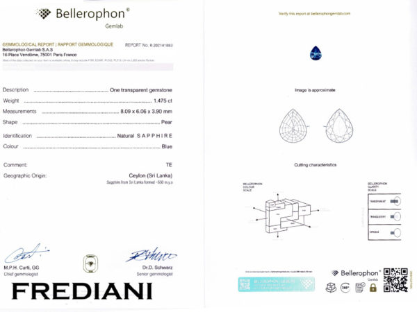 Saphir bleu poire certifié