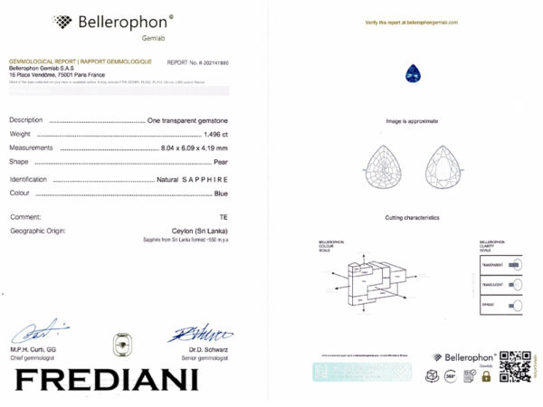 Saphir bleu poire certifié