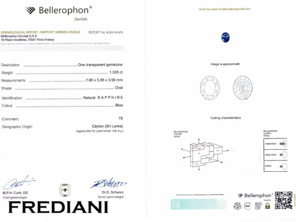 Saphir bleu ovale certifié
