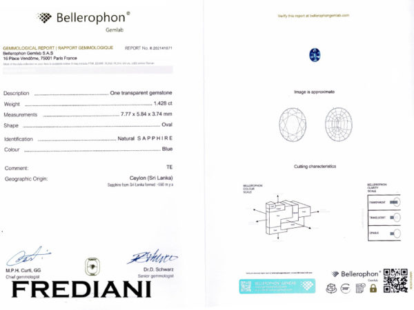 Saphir bleu ovale certifié