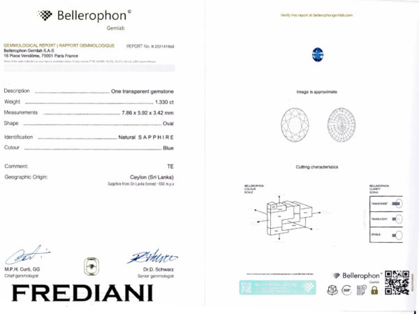 Saphir bleu ovale certifié
