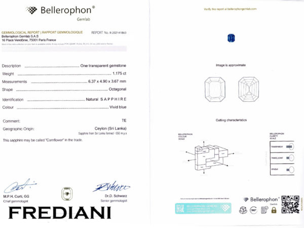 Saphir bleu rectangulaire certifié