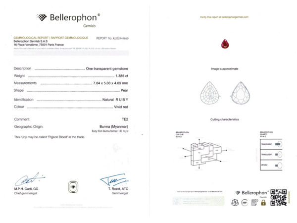 Rubis poire certifié