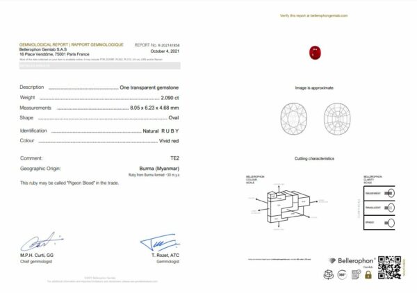 Rubis ovale certifié Birman 80x62 de 2.09 carats