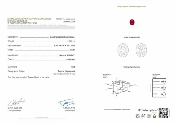 Rubis ovale certifié Birman 82x62 de 1.56 carat