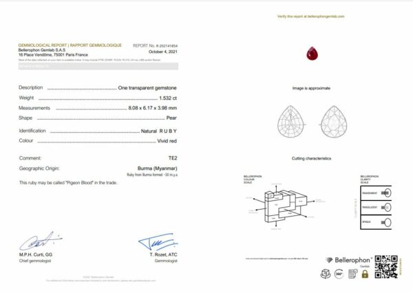 Rubis poire certifié Birman 80x62 de 1.53 carat