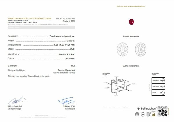 Rubis ovale certifié Birman 82x62 de 2.00 carats