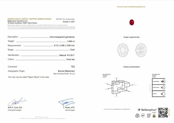 Rubis ovale certifié Birman 81x60 de 1.64 carat