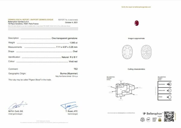 Rubis ovale certifié