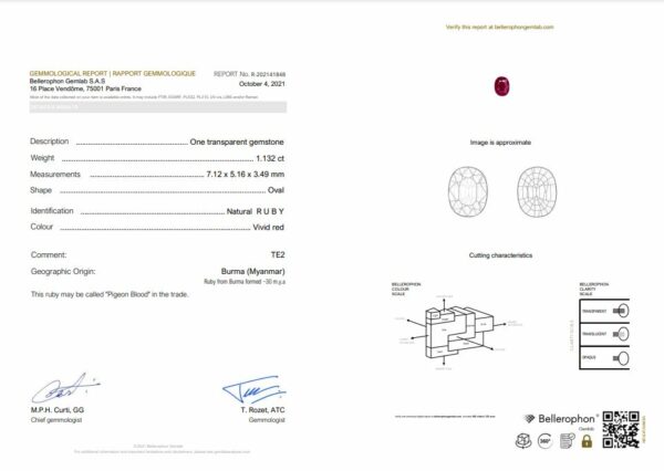 Rubis ovale certifié Birman 71x52 de 1.13 carat