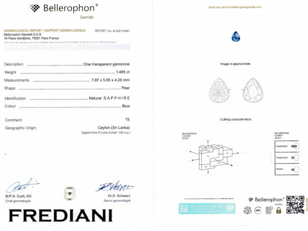 Saphir bleu poire certifié