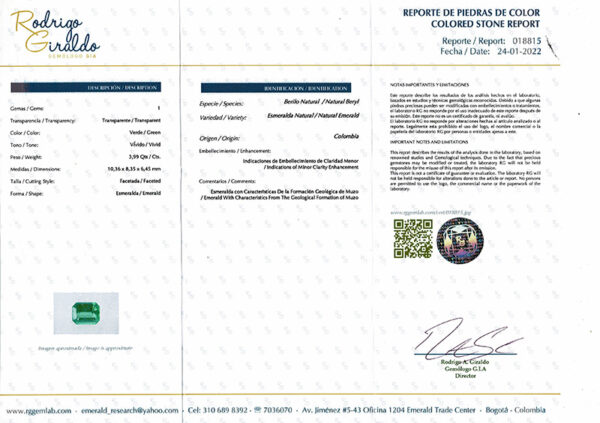 Emeraude de colombie certifiée