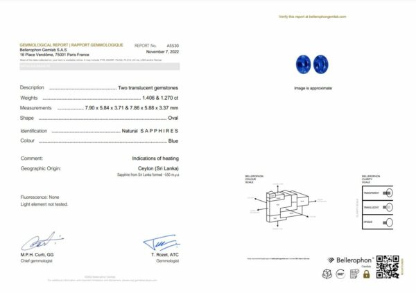 Appairage de saphirs bleus certifiés