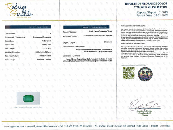 Emeraude rectangulaire certifiée