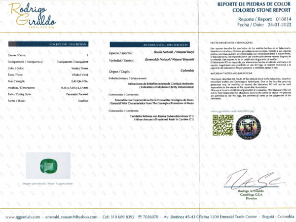Emeraude de colombie certifiée