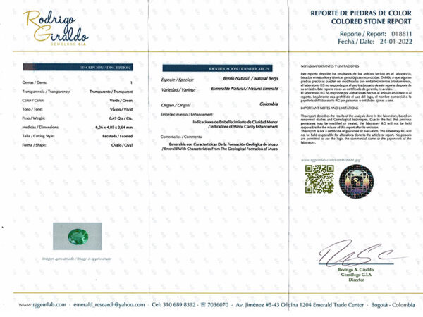 Emeraude de colombie ovale certifiée