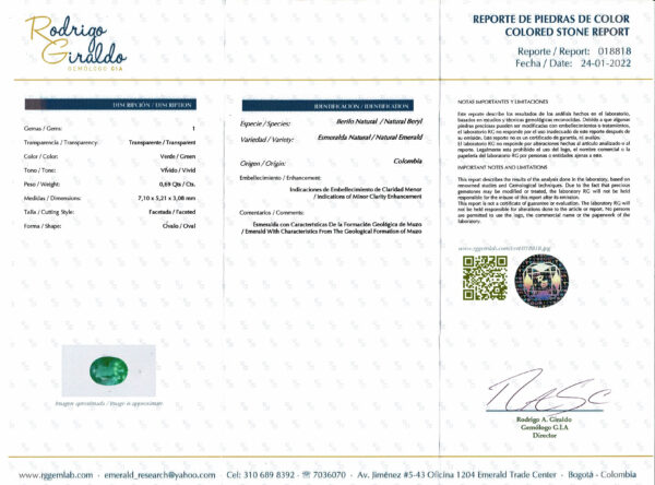 certificat Emeraude ovale certifiée