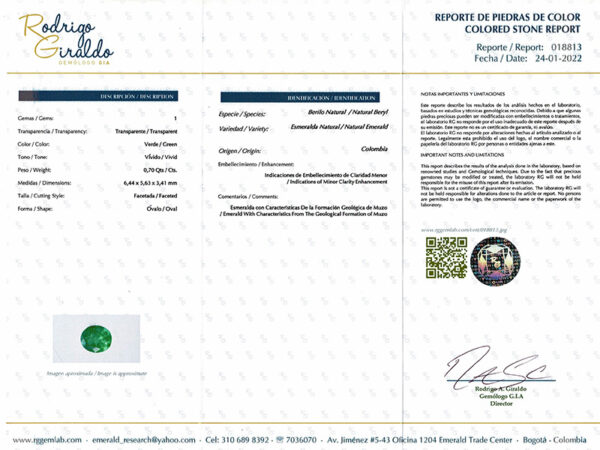Emeraude de colombie ovale certifiée