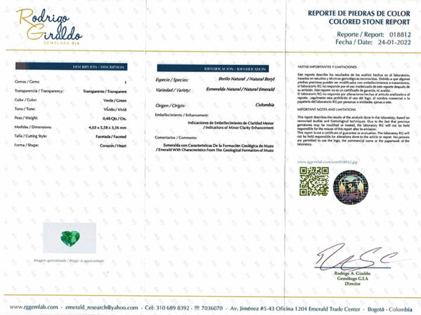 Emeraude coeur certifiée