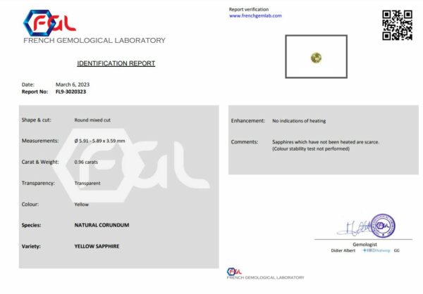 Saphir jaune rond naturel certifié – Image 2